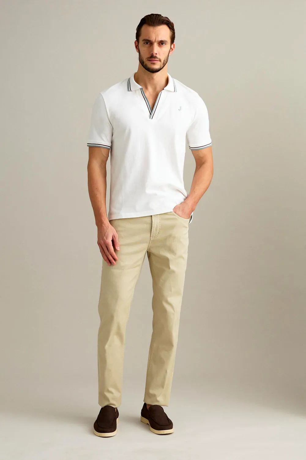 Jeckerson Polo V-Ausschnitt Poloshirt weiß Piqué