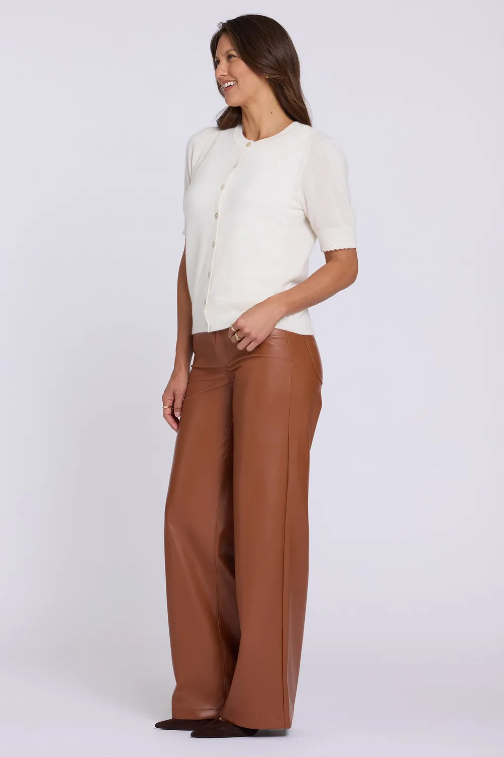 NYDJ Cashmere Crewneck Cardigan Ivory kurzarm