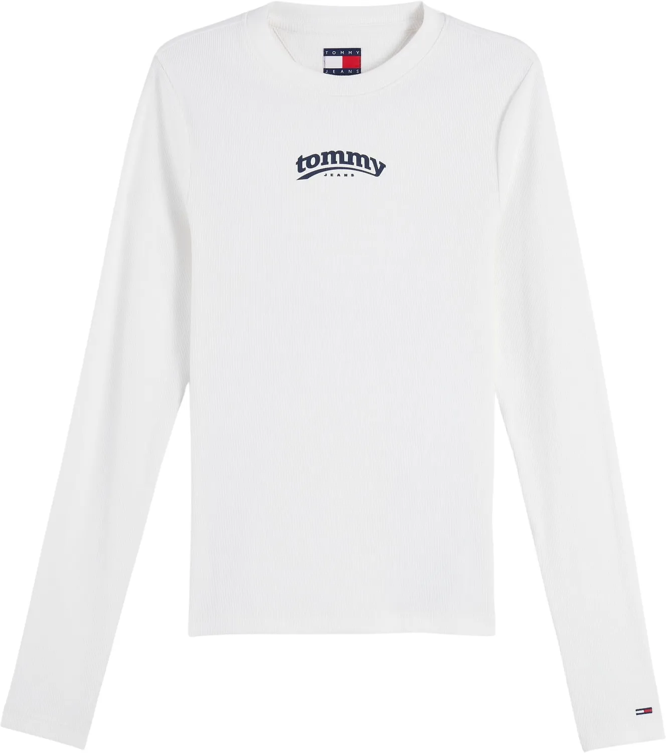 Tommy Jeans Slim ESS Logo Langarmshirt Weiß Ecru