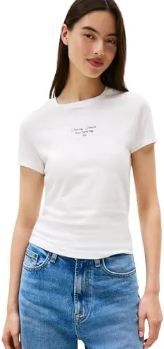 Tommy Jeans Slim Logo T-Shirt Damen Ecru Kurzarm
