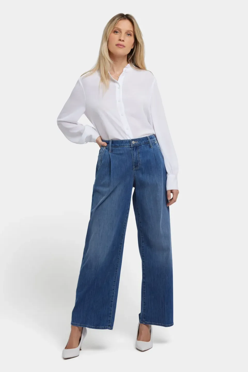 NYDJ Teresa Wide Leg Ankle Jeans Romantic Indigo mit Falten
