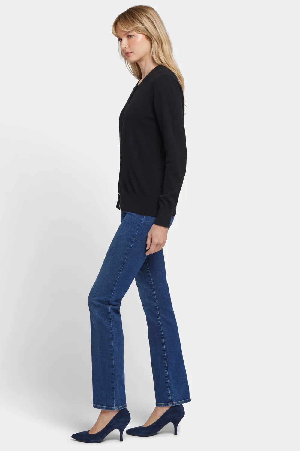 NYDJ Cashmere Crewneck Cardigan Schwarz Kaschmir