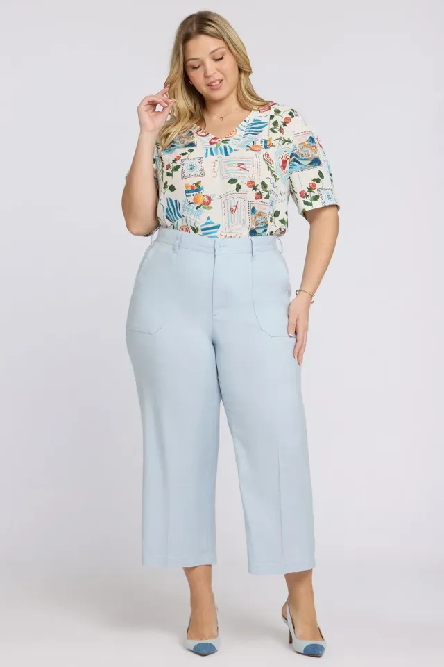 NYDJ Wide Leg Cargo Capri Hose Plus Blue Clover Leinen