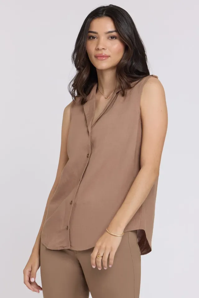 NYDJ Gabrielle ärmellose Bluse Toasted Coconut L