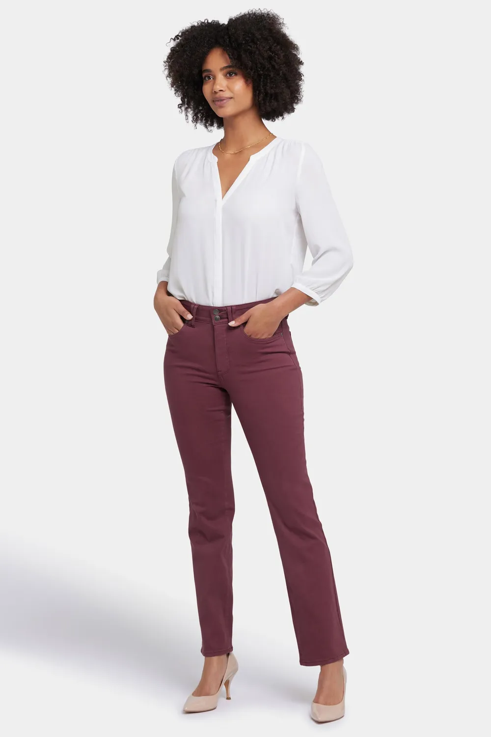 NYDJ Marilyn Straight Jeans Dark Cherry High Rise