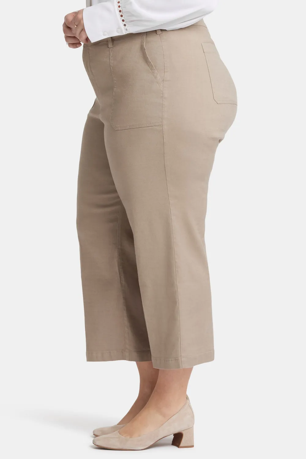 NYDJ Wide Leg Cargo Capri Saddlewood Plus Leinen