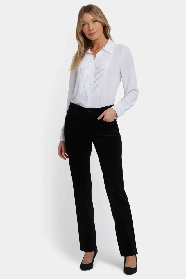 NYDJ Marilyn Straight Hose Petite Schwarz Samt