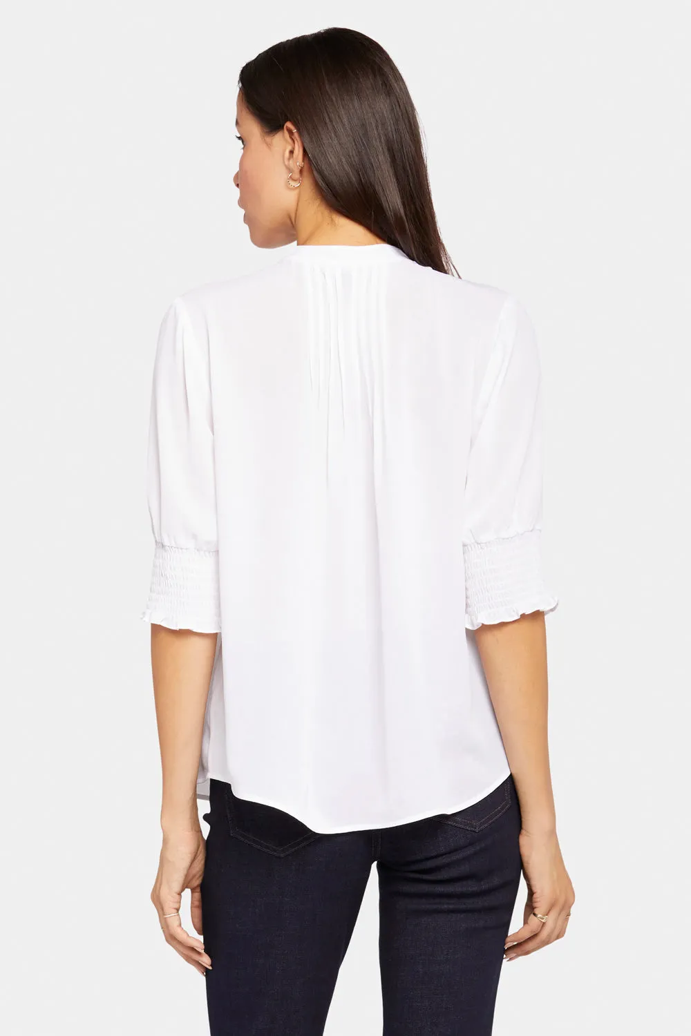 NYDJ Pleated Bluse Optic White Kurzarm mit Smok