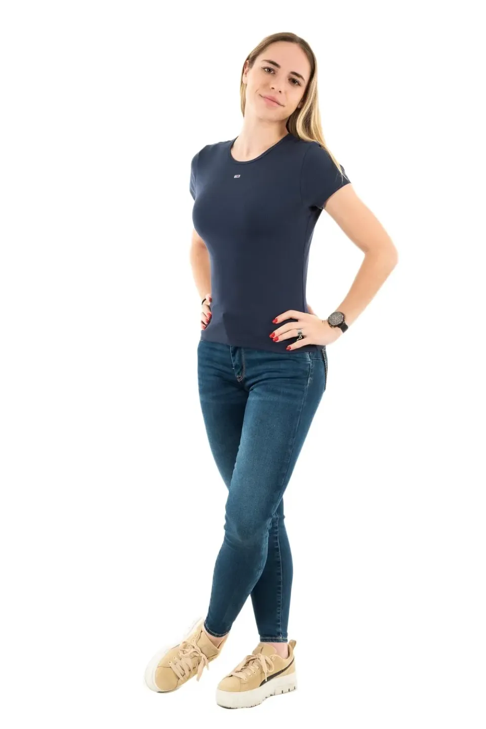 Tommy Jeans Essential Rib Slim T-Shirt Blau Gr. L