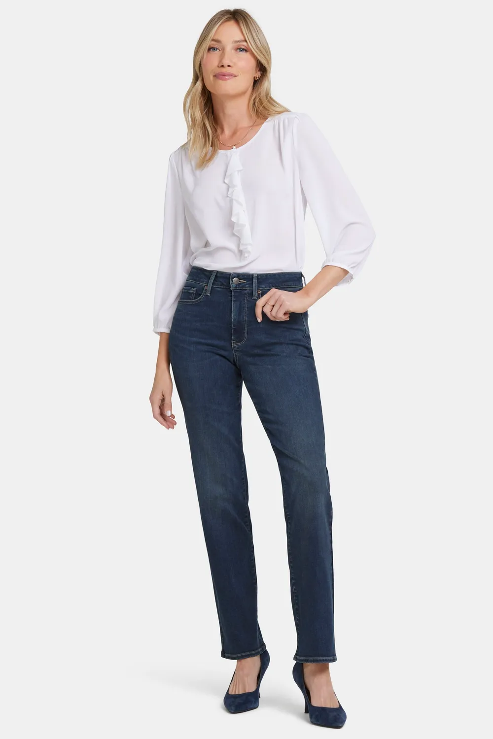 NYDJ Marilyn Straight Petite Jeans Presley dunkelblau