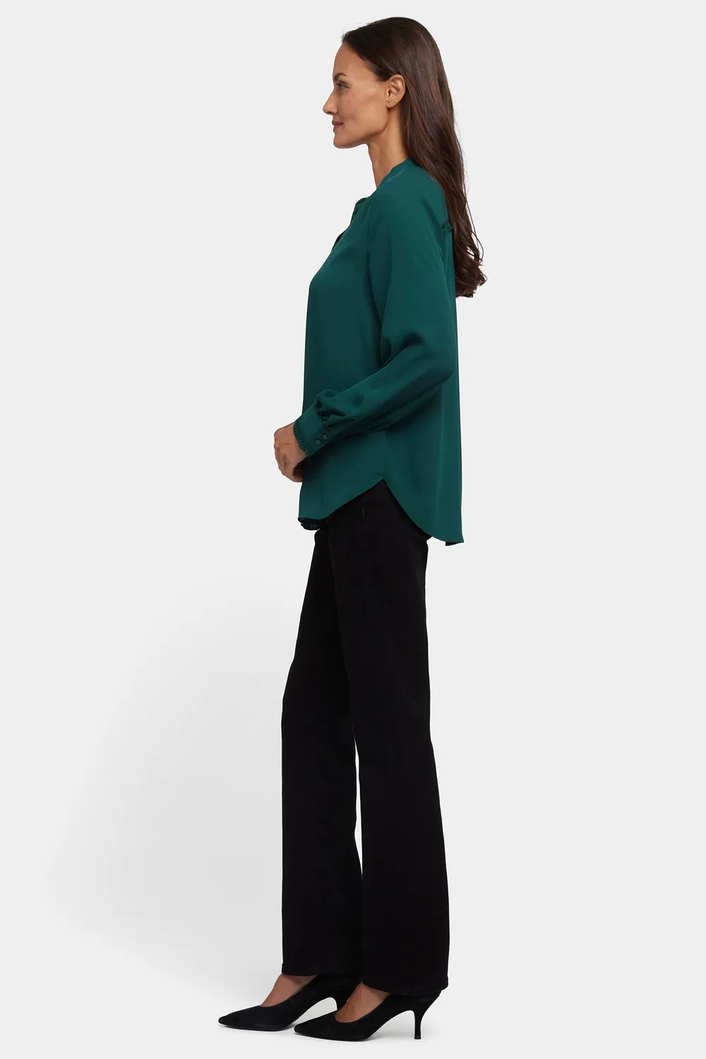 NYDJ Janie Bluse Pine Forest Langarm Knopfleiste