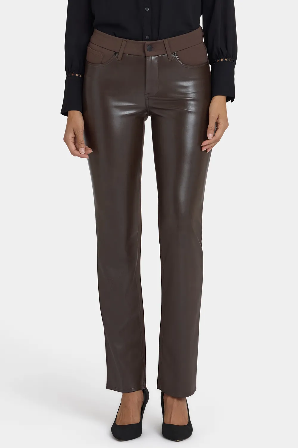 NYDJ Marilyn Straight Hose Petite Coffee Bean Kunstleder