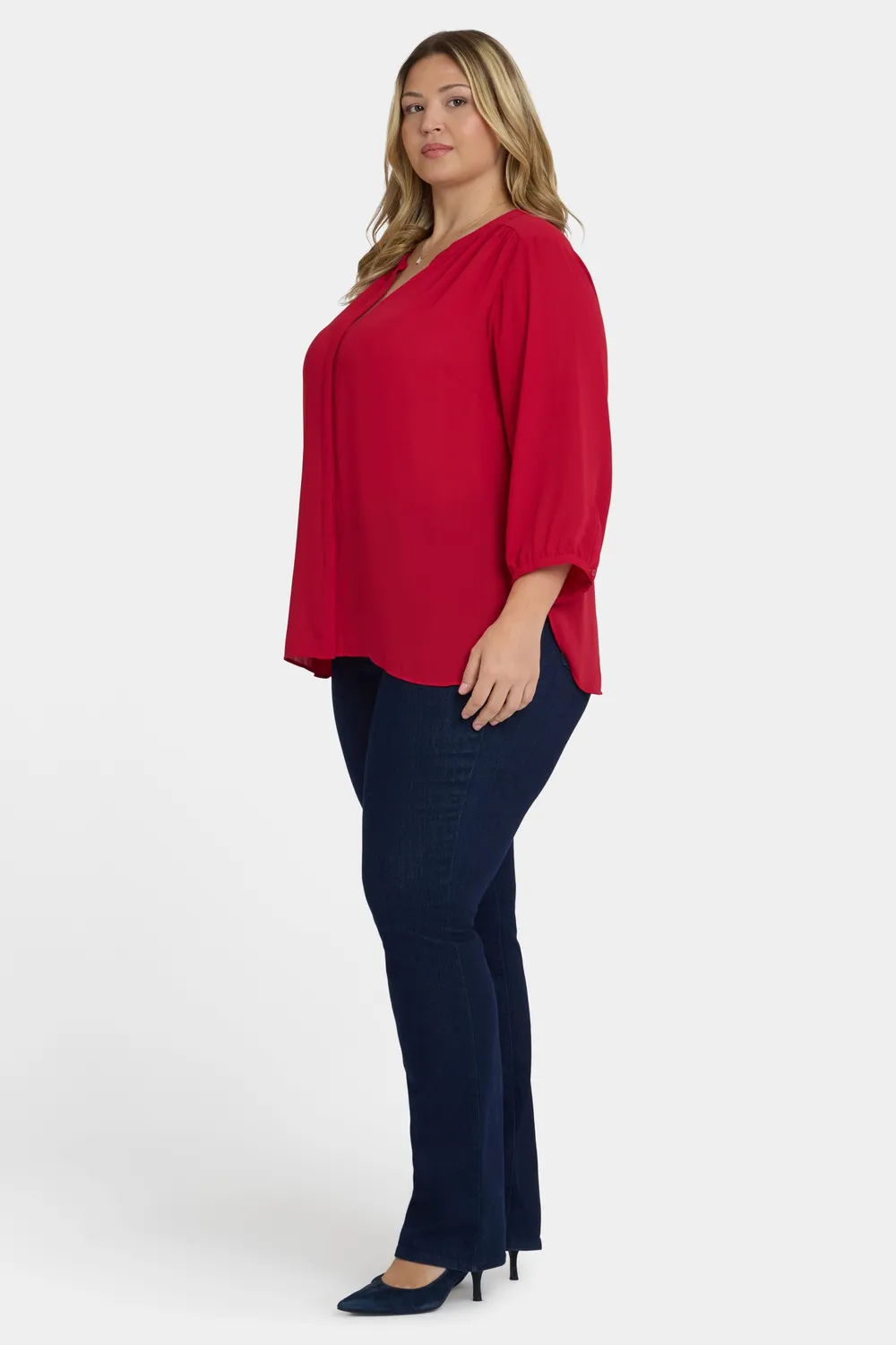 NYDJ Pintuck Plus Size Bluse Carnelian Rot 3/4-Arm