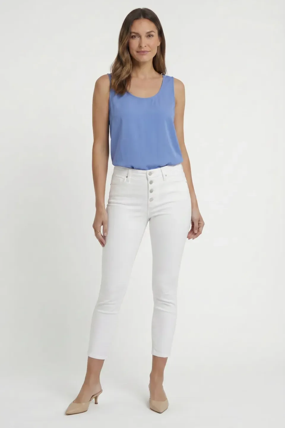 NYDJ Ami Skinny Ankle Jeans Optic White Knopfleiste