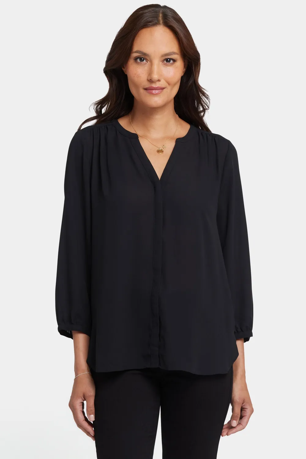 NYDJ Pintuck Blouse Bluse Black 3/4-Arm schwarz