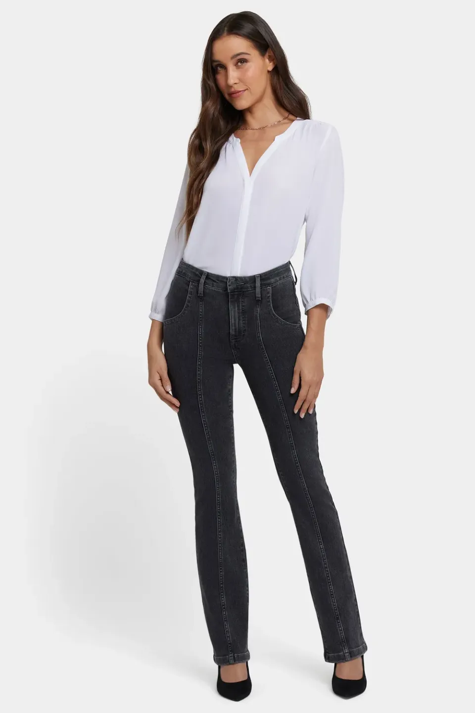 NYDJ Billie Mini Bootcut Jeans Slate Stone Petite grau