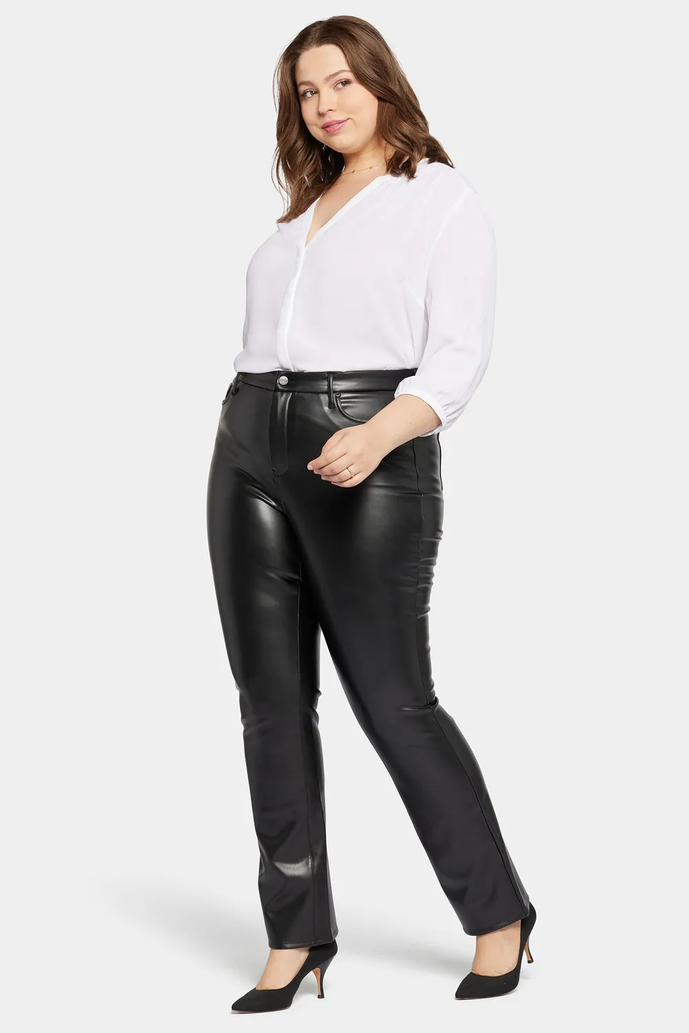 NYDJ Marilyn Straight Kunstlederhose Schwarz Plus