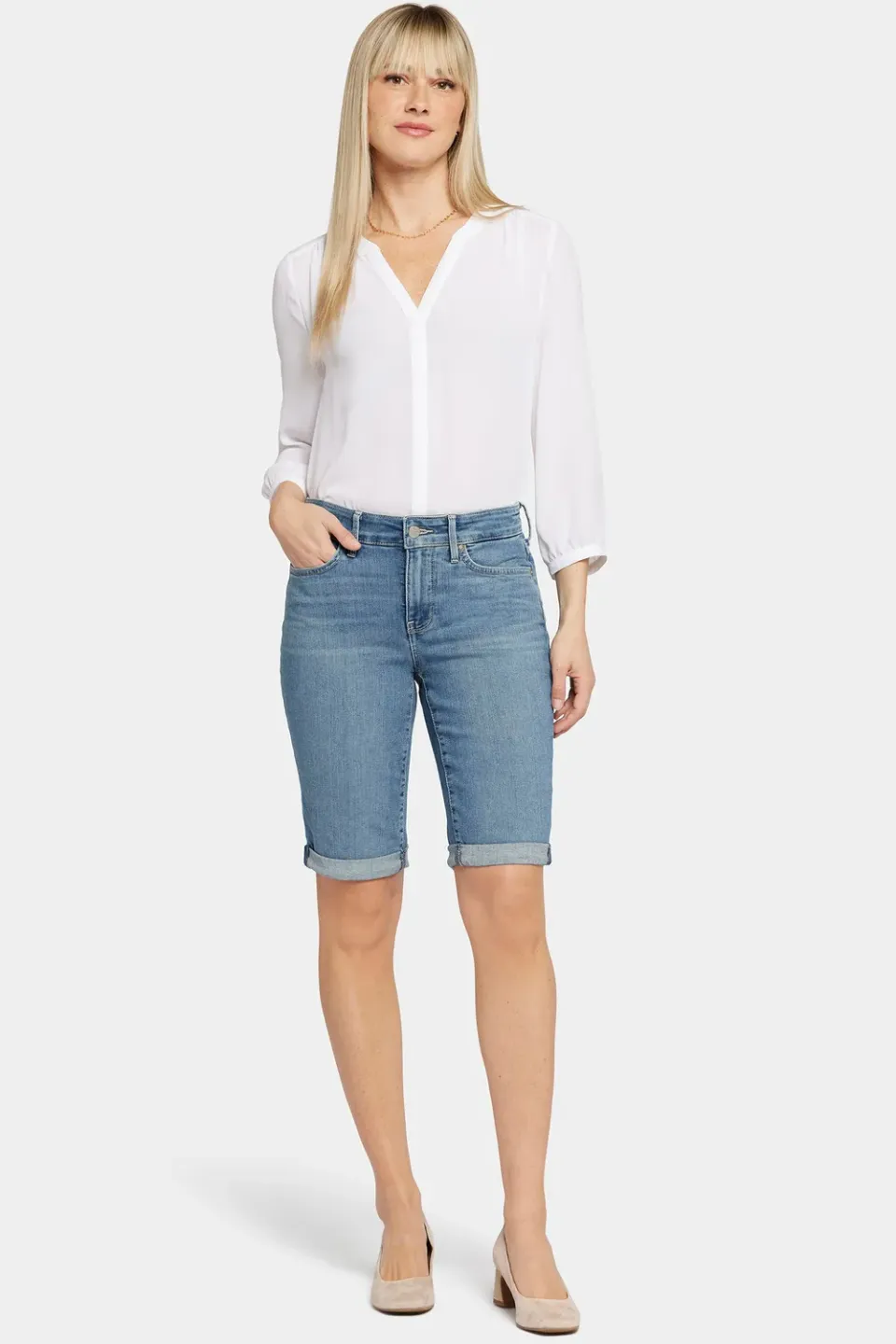 NYDJ Briella 11 Inch Denim-Shorts Heyburn Wash mit Umschlag