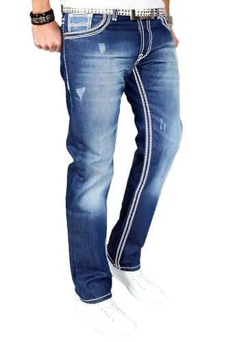 Alessandro Salvarini AS011 Herren Jeans Regular Blau Stonewash 42W/36L