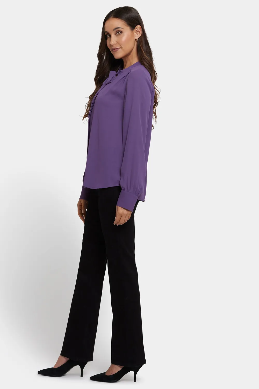 NYDJ Tie-Neck Bluse Grape Royale lila Langarm
