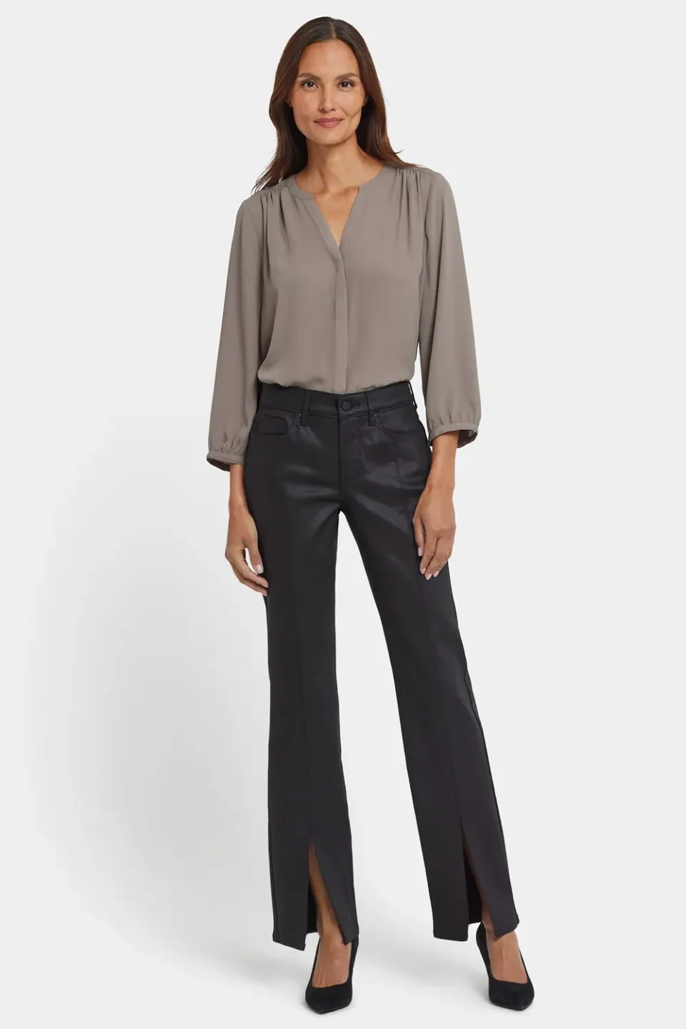 NYDJ Marilyn Straight Jeans Black Coated Schlitz