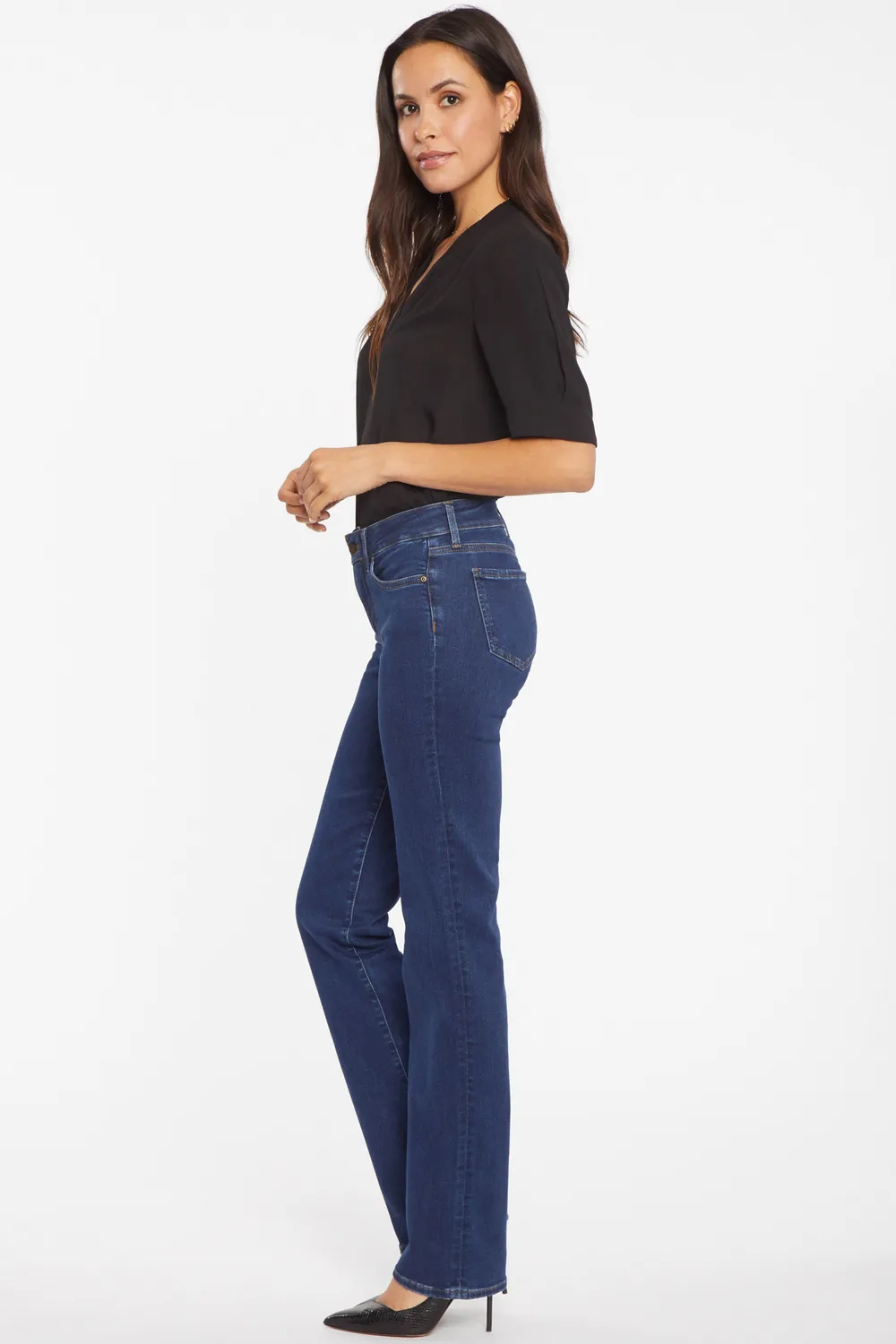 NYDJ Marilyn Straight Petite Jeans Quinn blau gerades Bein