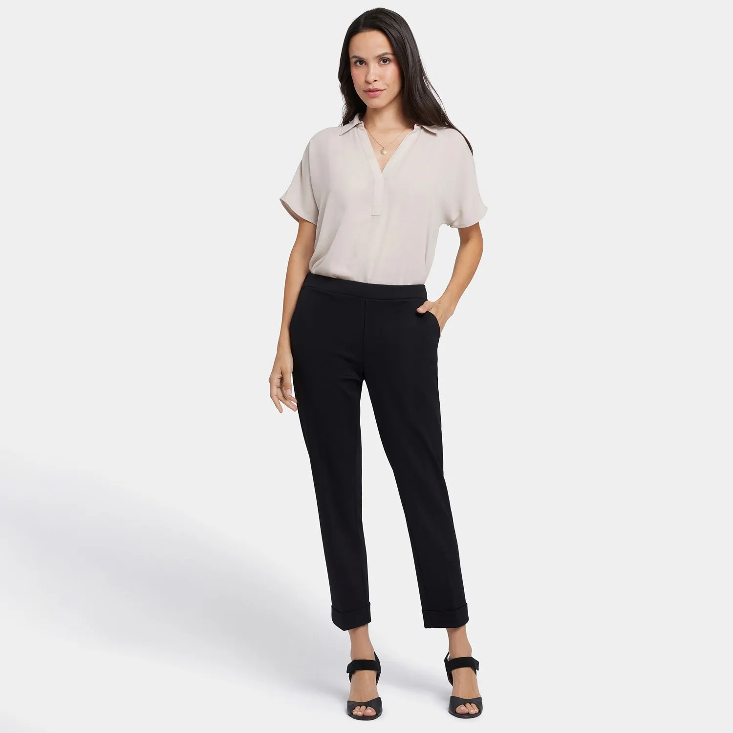 NYDJ Cassidy Ankle Pull-On Hose Petite Schwarz Ponte