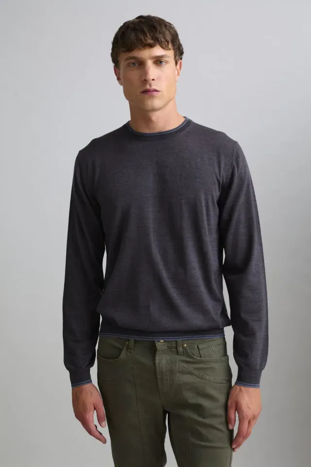 Jeckerson Girocollo Pullover Herren grau Rundhals Wolle