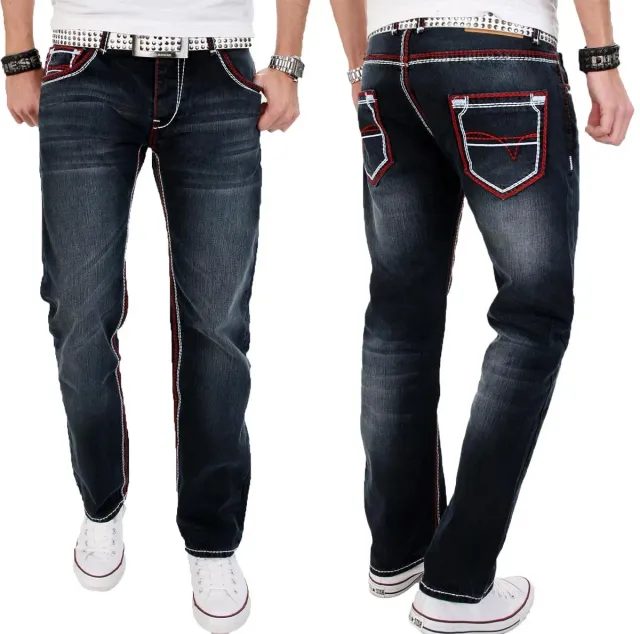 Alessandro Salvarini AS-002 Jeans rot-weiße Nähte Regular