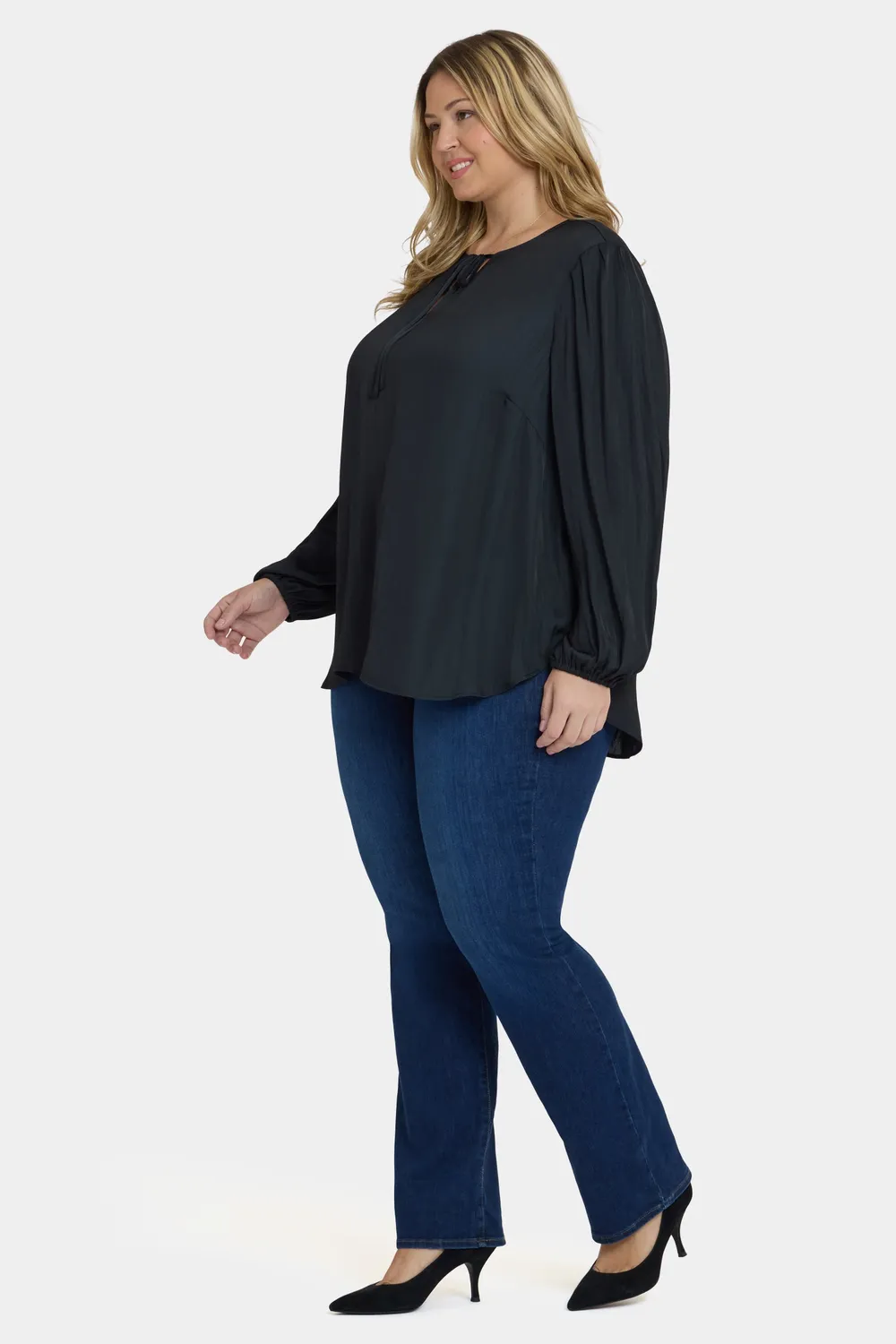 NYDJ Elsie Bluse Plus Size Schwarz Satin