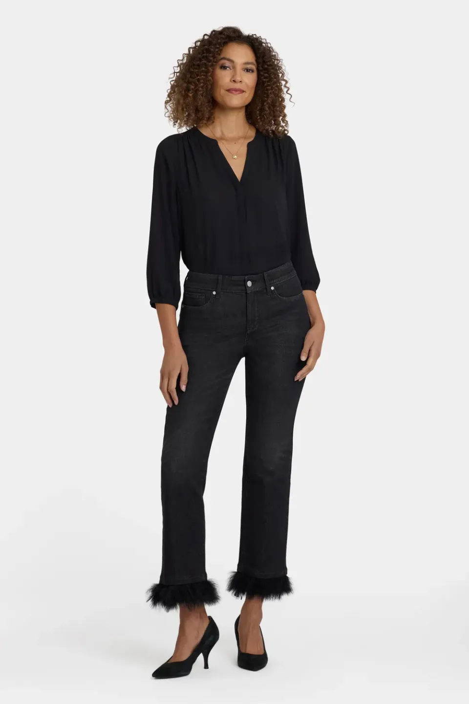 NYDJ Marilyn Straight Ankle Jeans French Nightfall schwarz