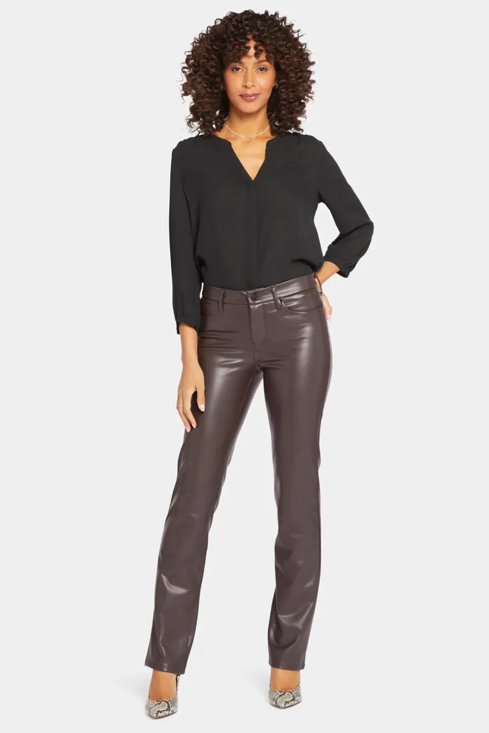 NYDJ Marilyn Straight Kunstlederhose Cordovan Sculpt-Her