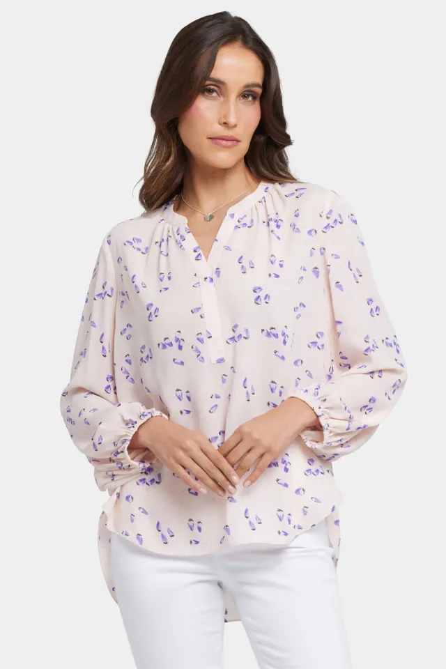 NYDJ Puff Sleeved Popover Bluse Serra de Mar Puffärmel