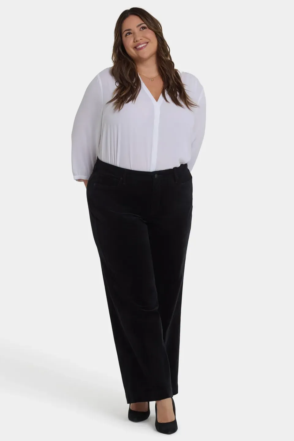 NYDJ Teresa Wide Leg Hose Black Cord Plus