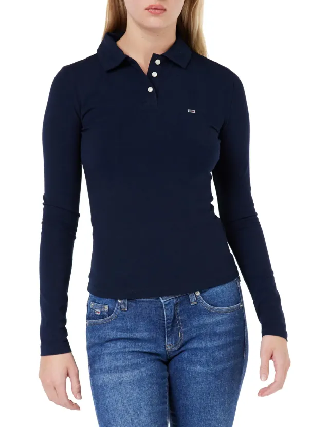 Tommy Jeans TJW Slim Essential DW0DW17221 Damen Polo S Langarm