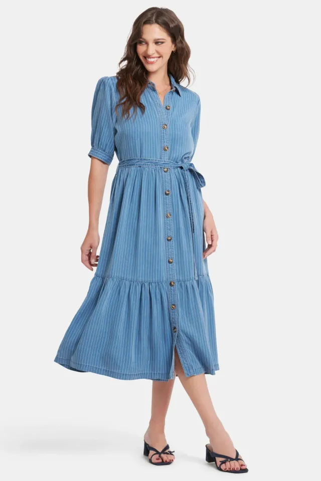 NYDJ Kate Ruffle Kleid Light Marine gestreift
