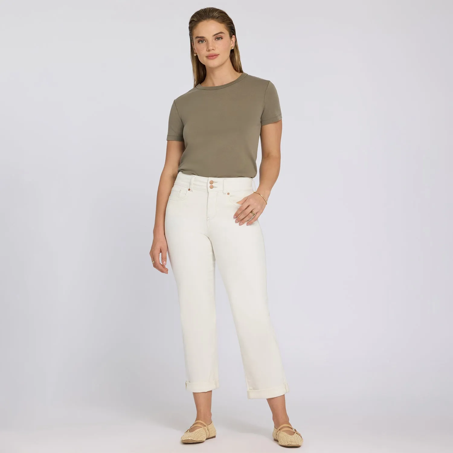 NYDJ Bailey Relaxed Straight Crop Jeans Vintage White