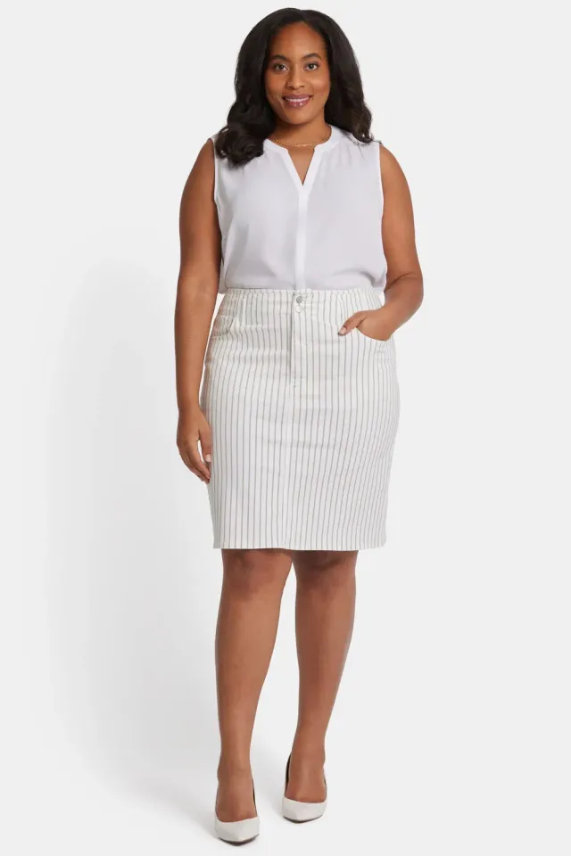 NYDJ High Waist Rock Plus Weiß gestreift