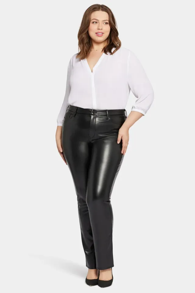 NYDJ Marilyn Straight Kunstlederhose Schwarz Plus