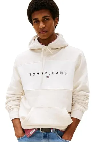 Tommy Jeans TJM Linear Logo Hoodie Kapuzenpullover XXL Beige Baumwolle