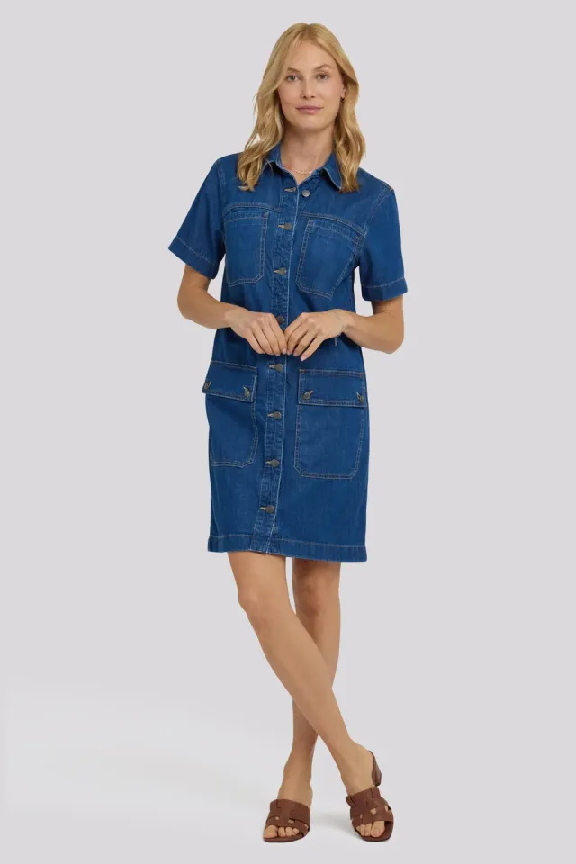 NYDJ Denim Utility Kleid Medium Indigo Baumwolle
