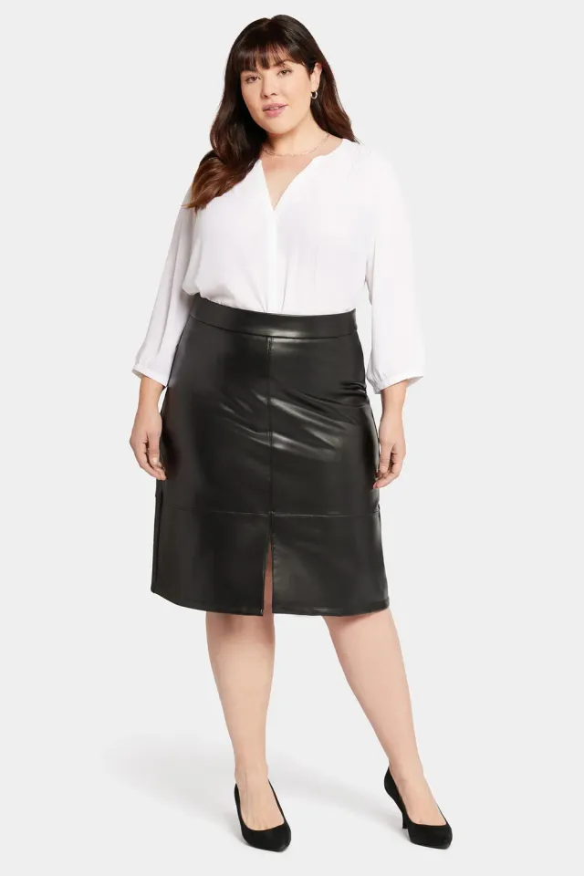 NYDJ Faux Leather A-Line Rock Schwarz Plus Size