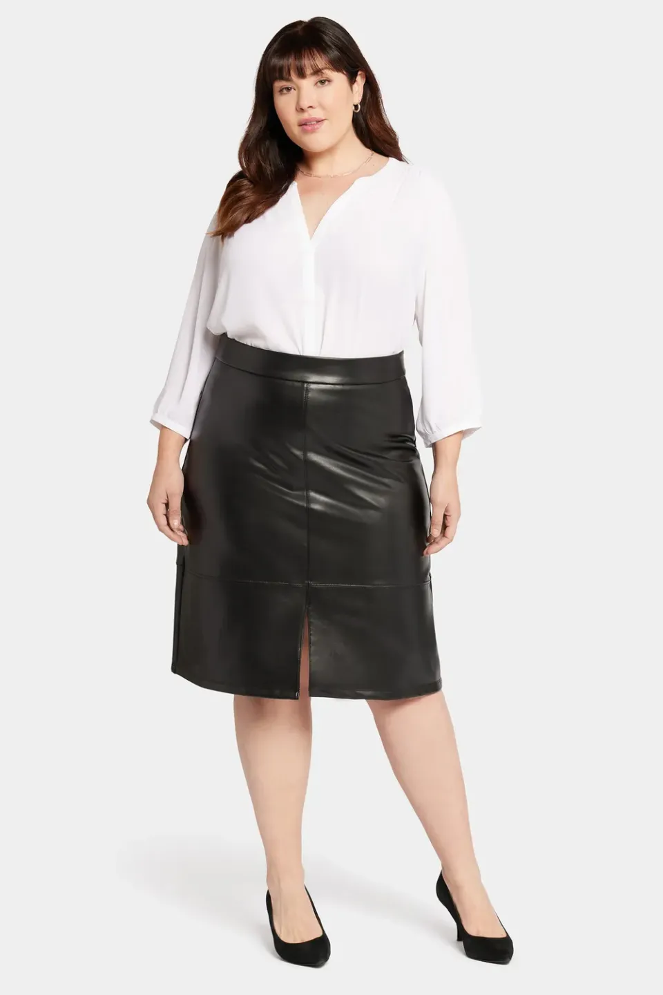 NYDJ Faux Leather A-Line Rock Schwarz Plus Size