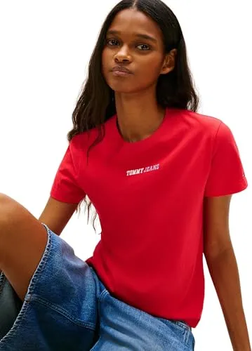 Tommy Jeans Essential Logo T-Shirt Damen Rot 1XL Baumwolle
