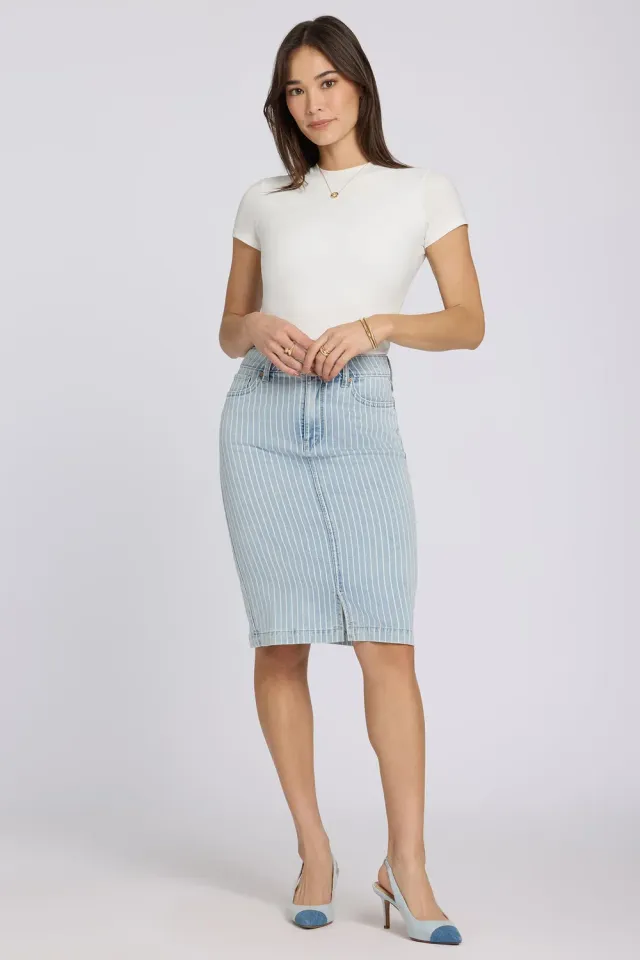 NYDJ High Rise Denim Skirt Azure Jeansrock Blau Streifen